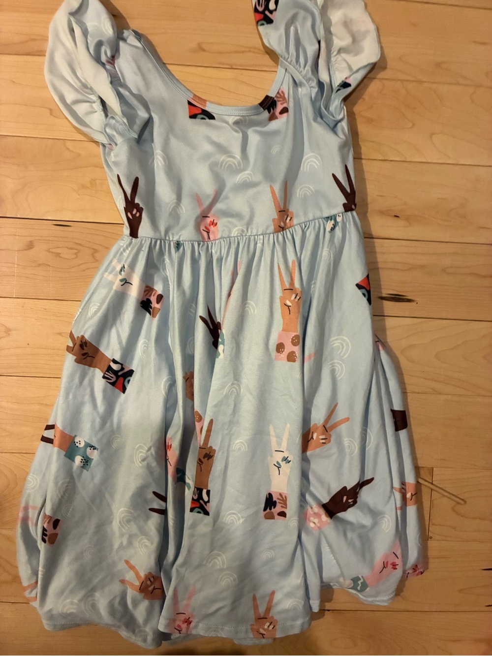Dot Dot Smile Light Blue PEACE sign Print Girls Dress 5:6